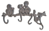 FLAG EMOTES Wall Mount Key Hook Rack 4 Hangers Monkeys On Branch Cast Iron 10.25 Wide
