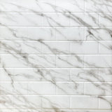 From Plain To Beautiful In Hours 129 Subway PVC 2' x 8' Glue-up Backsplash Panels (Covers / 32 sq.ft), Marble, 2 Piece