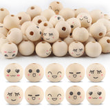 100PCS Wooden Beads for Crafts, 20mm Smile Wooden Beads with Holes, Natural Round Face Wood Bead for DIY Crafts, Jewelry Making,