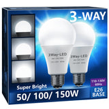 Briignite 3 Way LED Light Bulbs 50-100-150W Equivalent Daylight White 5000K, 3-Way A21 LED Light Bulb E26 Medium Base, 600LM-125