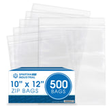 Spartan Industrial - 10X 12(500 Count) 2 Mil Clear Reclosable Zip Plastic Poly Bags with Resealable Lock Seal Zipper