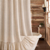 XOGUIBO Farmhouse Shower Curtain with Ruffle Hem Linen Black Shower Curtains for Bathroom Country Vintage Rustic Natural Fabric,