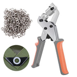KING PIECES Grommet Tool Kit Handheld Hole Punch Pliers Portable Grommet Hand Press Manual Puncher w/ 500pcs Silver Grommets of