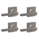 Lock Scout Straight Lever with Square Trim Dummy Door Handle, Satin Nickel Finish, 4 Pack