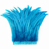 Holmgren Turquoise Rooster Feather Trim - 10-12inch 2 Yards Natural Large Rooster Tail Feathers Fringe Trim for DIY Sewing Craft