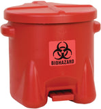Eagle 10 Gallon Biohazard Trash Can with Foot-Operated Self-Closing Lid, 22 x 18 x 18, Made in The USA from High-Density Polyeth