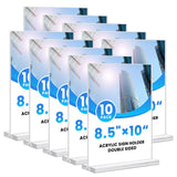 Acrylic Sign Holder 8.5x11, 10 Pack Clear Table Plastic Vertical Clear Double Sided Flyer Display, Picture Menu Stand Paper Hold