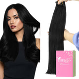 YoungSee 135G Clips in Hair Extensions Black Clip in Human Hair Extension Jet Black for Women No Sense of Disobedience 16Inch 7P