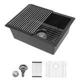 Dcolora 22 Inch Quartz Composite Bar Sink Black Undermount Small Granite Composite Kitchen Sink Prep RV Single Bowl Under Counte