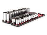 TEKTON 1/2 Inch Drive 12-Point Socket Set with Rails and Trays, 46-Piece (10-32 mm) | SHD92208