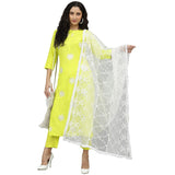 Gosriki Women'S Cotton Blend Embroidered Straight Kurta Palazzo & Dupatta (Entu Lime Green_New_Xl-Go_Green_X-Large),Green,,B0B4FXT4RB