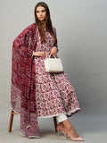 Anni Designer Women'S Rayon Blend Anarkali Printed Kurta With Pant & Dupatta (Yutika Wine-Nw_L_Wine_Large),Wine,L,,,