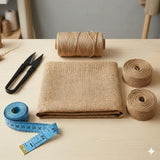 Desiderio Jute Craft Kit for DIY Projects | Burlap Cloth 12 in x 1 Meter, 50m Natural Thread & Rustic Ribbon Rolls | Craft Suppl