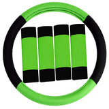 FH Group Universal Fit Modernistic and Seat Belt Pads Combo Set Steering Wheel Cover Fits Most Cars, SUVs Green