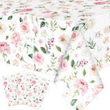 Ganeen 3 Pcs Pink Floral Tablecloth Disposable Plastic Table Covers Wildflower Waterproof Tablecloth for Baby Shower Birthday We