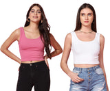 Toplot Women'S Combo Solid Ribbed Scoop Neck Sleeveless Slim Fit Tank Top Pack Of 2 (Combo-5069-Pnk-Wht-S),Pink-White,,B0CG5JW7J2
