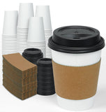 Ginkgo 100 Pack 12 oz Disposable Thickened Paper Coffee Cups with Lids and Sleeves, To Go Hot Coffee Cups, Hot Chocolate, Cocoa