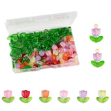 100 Sets (200pcs) Tulip Flower Beads Crystal Glass Beads Loose Bead for Women Jewelry Making DIY Bracelet Necklace Earrings Craf