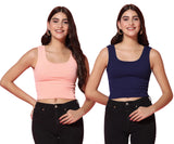 Toplot Women'S Combo Solid Ribbed Scoop Neck Sleeveless Slim Fit Tank Top Pack Of 2 (Combo-5069-Nvy-Pch-S),Navy-Peach,,B0CG5KH47S