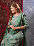 Anni Designer Women'S Rayon Blend Printed Straight Kurta With Pant & Dupatta (Vice Green-Vks02_S_Green_Small),Green,S,,,