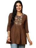 Libas Women'S Cotton Blend A-Line Kurtis (58229B_Brown