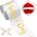 Zeyune 10 Yards 2 Inch Happy Mother's Day Ribbon for Bouquet Glitter White Mom Ribbon Wide Craft Hair Bow Wreath Crafts Gift Wra