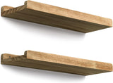 Naman Wooden Art Floating Shelves, Wood Hanging Wall Shelves for Storage, Wall Mounted Shelves for Bathroom, Living Room, Kitchen, Bedroom, Office, Wall Shelf Set of 2, AMFS25