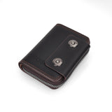J I Leather Key Holder Case With Zipper And Snap Buttons Compact Car Key Wallet Organizer For Men (Brown)