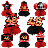 Happy 48th Birthday Red and Black Table Honeycomb Centerpieces Balloons Theme Decor Table Decorations Table Toppers for Girls Wo