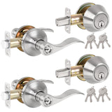 HOSOM 2 Pack Keyed Alike Front Door Lever Lockset with Single Cylinder Deadbolt, Front Door Locksets with Wave Style Lever, Fron