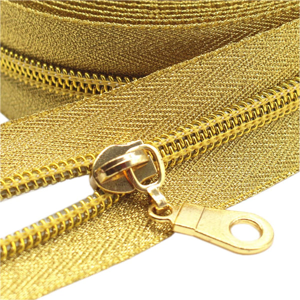 YaHoGa #5 Gouden Metallic Nylon Rits – 10 Yard Witte Tape + 25 Gouden Sliders | Bulk Voor DIY Naaien, Tassen & Kleding