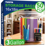 TUXIYA 50PACK Large 3 Gallon Zipper Bags for Storage16 x 18 Inch, Large Clear Zipper Bags, Reusable for Clothes, Travel, Moving
