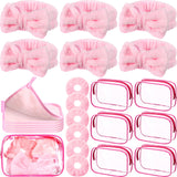 Mimorou 24 Pieces Sleepover Party Supplies Spa Party Favors 6 Spa Headband 6 Velvet Scrunchies 6 Makeup Remover Cloth 6 Clear Co