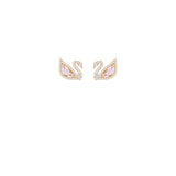Swarovski Dazzling Swan Collection Women'S Pierced Earrings, Swan Motif Pink And White Crystals With Rose-Gold Tone Plated Post