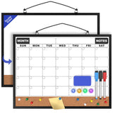 Monthly Calendar Dry Erase Board 16x12 Inch, Double-Sided Whiteboard and Corkboard Combo with Black Aluminum Frame, Wall Mounted
