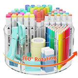 ITAYVAN Desk Pen Holder, 360 Degree Acrylic Rotating Pencil Organizer for Kid Crayon Marker, Office Supply Accessory Organizer R
