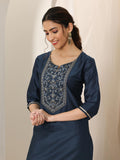 Libas Women'S Silk Floral Straight Kurtas (98154_Navy Blue_Xl)