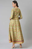 W Green Floral Printed Glitter Anarkali Kurta For Women Green Xl