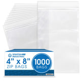 Spartan Industrial - 4X 8(1000 Count) 2 Mil Clear Reclosable Zip Plastic Poly Bags with Resealable Lock Seal Zipper