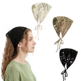 3Pcs Crochet Bandana Head Scarf For Women, Bohemian Triangle Hair Scarves With Black White Brown Colors, Lightweight Summer Beac