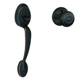 SCHLAGE FE285PLY716GEO Aged Bronze Handle Only Plymouth Keyed Entry Handleset with a Georgian Interior Knob from The Plymouth Co