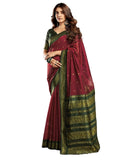 Satrani Women's Cotton Blend Banarasi Jacquard Saree with Unstitched Blouse Piece (3831S123N_Maroon & Dark Green)