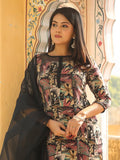 Anni Designer Women'S Rayon Blend Printed Straight Kurta With Pant & Dupatta (Keech Black_Xxl_Black_Xx-Large),Black,2XL,,,