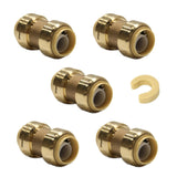 (Pack of 5) EFIELD 1/2 Inch Straight Coupling Push-Fit Fitting to Connect Pex, Copper, CPVC, Free Clip Tool