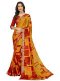 rangita Women Abstract Printed Moss Georgette Saree With Blouse Piece - Yellow (SIZE 5.5 MTR)