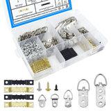 Renashed 415Pcs Picture Hanging Kit D Ring Hangers and Sawtooth Shape with Screws Hook Assortment for Hanging Heavy Duty Canvas