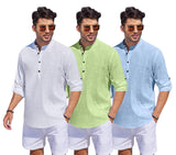 Bellstone Men'S Cotton Blend Solid Regular Dress Shirt (1500_3Combo_White-Lgreen-Sky_M Lightgreen