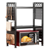 17.4- 27.4 Expandable Microwave Stand, 3-Tier Heavy Duty Adjustable Height Microwave Oven Rack with 9 Hooks and Cutting Board Ho