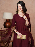 Anni Designer Women'S Rayon Blend Solid Anarkali Kurta With Pant & Dupatta (Magic-Wine-Ndm_3Xl_Wine_Xxx-Large),Wine,3XL,Rayon Blend,Anarkali,Kurta, Scarf