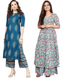 Gosriki Women'S Printed Straight Kurta With Palazzo (Prush & Rituya_L) Multicolour,Multicolour,,B091C8YP12